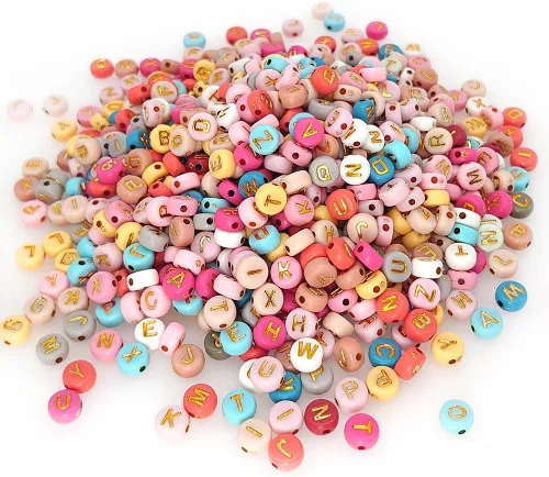Miniatura 11 de 200 cuentas redondas doradas de letras del alfabeto acrílico de 0.157 x 0.276 pulgadas de la A a la Z, cuentas de plástico mixtas sueltas para hacer