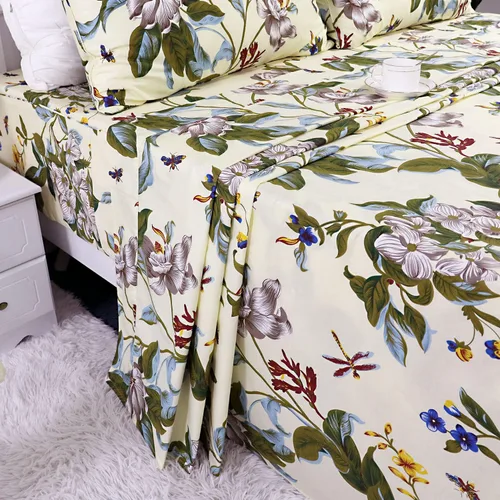 Miniatura 44 de FADFAY Juego de sábanas tamaño King, 100% algodón, elegante ropa de cama de granja con hojas verdes menta y flores blancas, sábana suave
