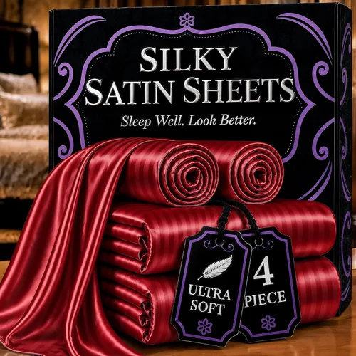 Miniatura 48 de DECOLURE Sábanas de satén – Juego de ropa de cama de lujo sedoso tamaño individual de 4 piezas, más suave que la seda, sin arrugas con sábana bajera