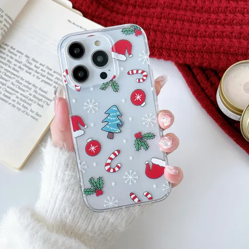 Miniatura 9 de RALEAVO Funda de Navidad Transparente Clara para iPhone 11, bonita funda de invierno para mujeres, niñas y niños con sombreros, campanas, delgada