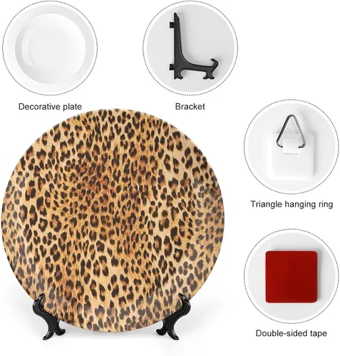 Miniatura 3 de XISUNYA Plato decorativo de 6 pulgadas, placa de cerámica con estampado de animales, diseño de piel de leopardo de animales salvajes, placa
