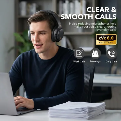 Miniatura 7 de 1Mii E700 Auriculares con cancelación de ruido Bluetooth inalámbrico de alta resolución LDAC, negro Hybrid ANC, 75H Battery, Deep Bass