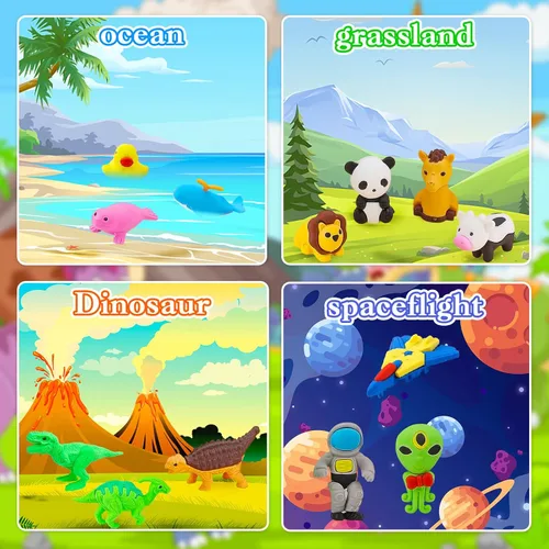 Miniatura 3 de URSKYTOUS 130 piezas Borradores de animales para niños, mascotas de escritorio, borradores de lápices, rompecabezas 3D, mini, a granel, lindos