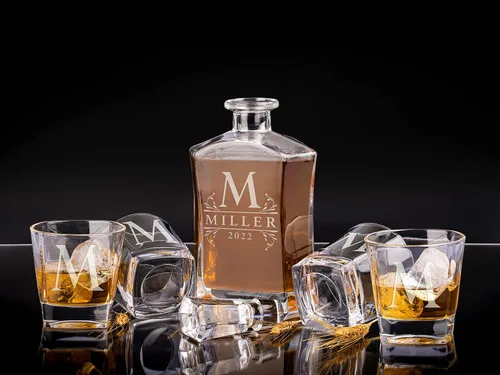Miniatura 3 de Juego de decantadores de whisky personalizados, 9 opciones de diseño, 5 decantadores de licor de cristal personalizables con tapón de vidrio