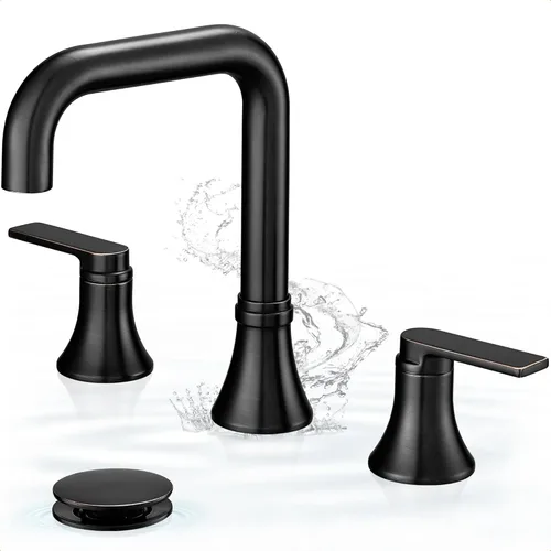 Grifo de baño generalizado de 8 pulgadas con 3 agujeros, grifo de bronce para lavabo de baño giratorio de 360 grados, 2 manijas con drenaje Oil