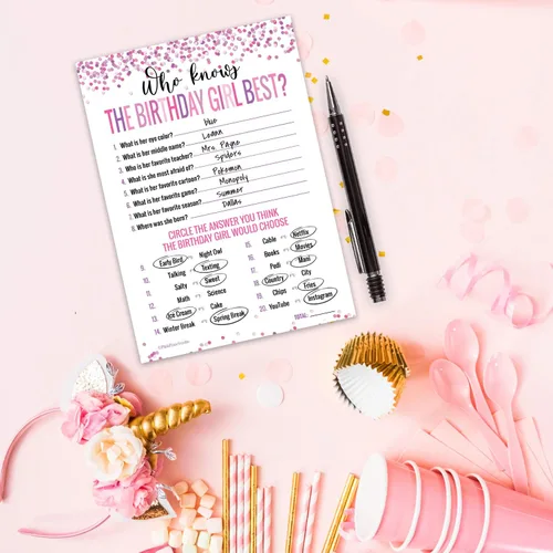 Miniatura 3 de 30 tarjetas de juego de Who Knows The Birthday Girl, para niños o adolescentes, juego divertido y fácil para fiestas o fiestas de pijamas
