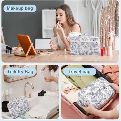Miniatura 3 de GISMTR 3 Bolsas de Maquillaje Acolchadas de Algodón Grandes de Viaje Bolsa de Cosméticos Bolsa de Maquillaje Coqueta Bonita Bolsa de Tocador Floral