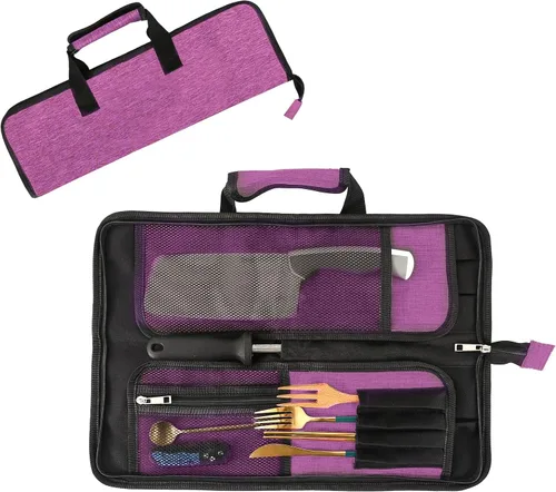 Miniatura 11 de Bolsa de rollo para cuchillos de chef, bolsa de cuchillo de chef Oxford resistente, estuche portátil para cuchillos de chef de 13 ranuras