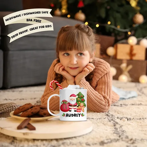 Miniatura 3 de Taza personalizada de Santa para niños, Papá Noel con árbol, polímero ligero