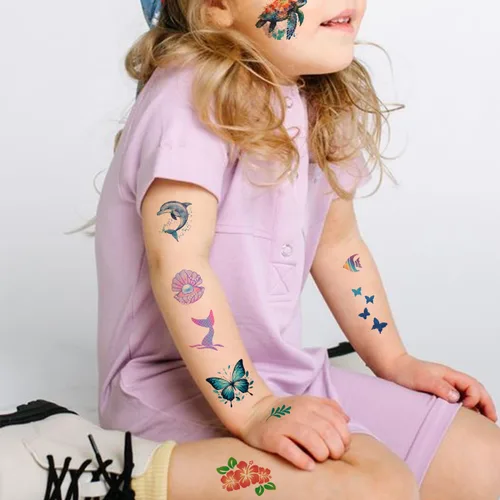 Miniatura 6 de CHARLENT Tatuajes Temporales para Niños - 320 Estilos Mixtos (36 Hojas) Juego de Calcomanías de Tatuajes para Niños y Niñas, Carro Dinosaurio Hawaii