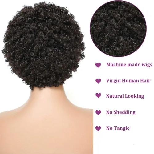 Miniatura 4 de Ms Taj - Pelucas de pelo humano afro corto para mujeres de raza negra, pelucas de pelo virgen brasileño con densidad del 150 % sin procesar, peluca