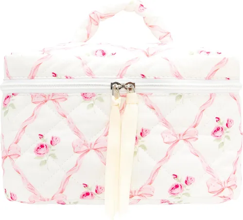 Miniatura 15 de PAZIMIIK - Bolsa de maquillaje de algodón para mujer, grande, acolchada para viaje, Rosa (Bow Pink), Vintage