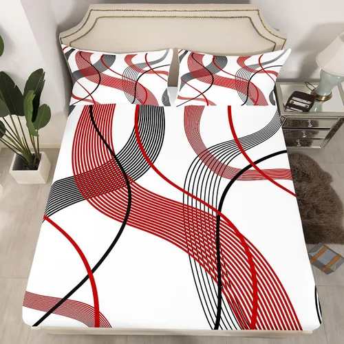 Miniatura 37 de Sábana bajera ajustable con estampado de guitarra, tamaño individual, protector de colchón con 1 funda de almohada, diseño de notas de partitura