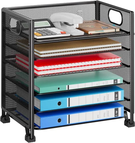 Miniatura 8 de Simple Trending – Organizador de archivos de escritorio de malla metálica de 5 niveles, bandejas para papel tamaño carta con cajón deslizante