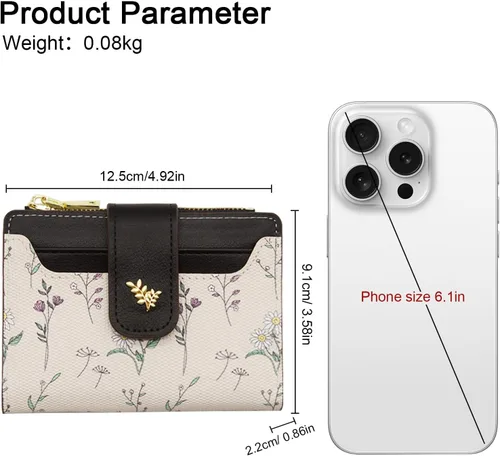 Miniatura 3 de LJCZKA Billeteras pequeñas para mujer, de piel plegable, con cremallera, bolsillo con cremallera, tarjetero floral, para niñas y mujeres con ventana
