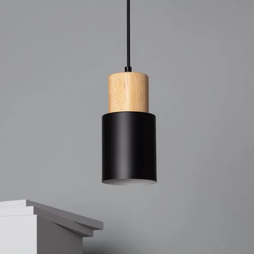 Miniatura 10 de Pendant lamp in Metal and Wood 1200xØ100 mm Gray E27 Fat Metal Cap Decoration Living Room, Bedroom, Bedroom (Color : Blanco)