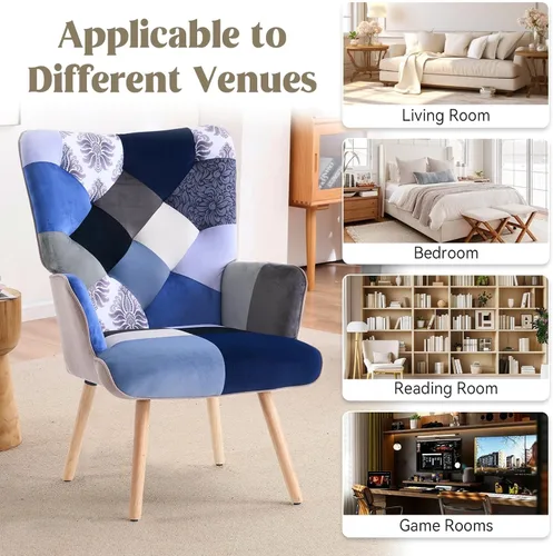 Miniatura 8 de Joysoul Silla decorativa para sala de estar, sillón moderno con respaldo alto, silla de tela de retazos bohemios, silla de lectura tapizada colorida