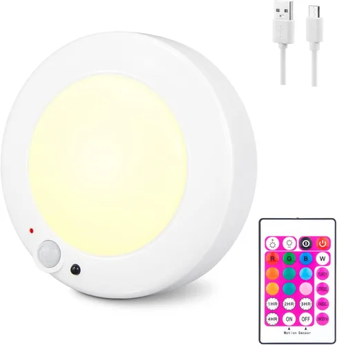Miniatura 8 de Lámpara de techo a pilas, luz LED con sensor de movimiento con control remoto, luz de ducha inalámbrica, 10 luces de pasillo que cambian