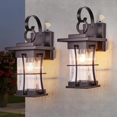 Paquete de 2 Apliques Exteriores de Bronce Frotado con Aceite con Sensor Fotocélula de Anochecer a Amanecer, Linternas de Porche Exteriores,