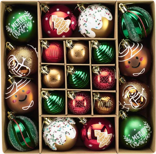 DecorbyHannah - Juego de adornos de Navidad de pan de jengibre, 21 piezas, adornos rojos, verdes y dorados para árbol de Navidad, bolas colgantes