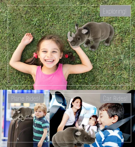 Miniatura 4 de DolliBu Colección de animales de peluche salvaje, Storytime Buddy Rhino Animal para niños, animales de peluche de safari de felpa de rinoceronte