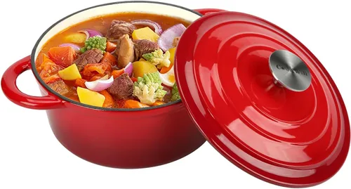 Miniatura 19 de COOKWIN Olla de hierro fundido esmaltada con tapa antiadherente, olla recubierta de esmalte antiadherente, azul, 3 QT