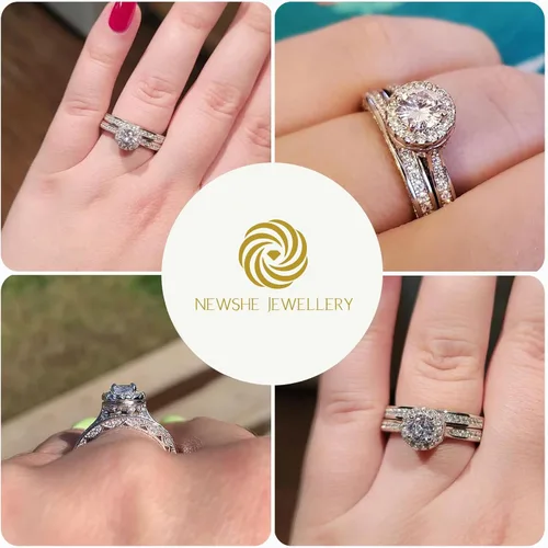 Miniatura 4 de Newshe Jewellery Juego de anillos de boda para él y para ella, bandas de tungsteno AAAAA, circonita redonda, 3 quilates, plata de ley 925