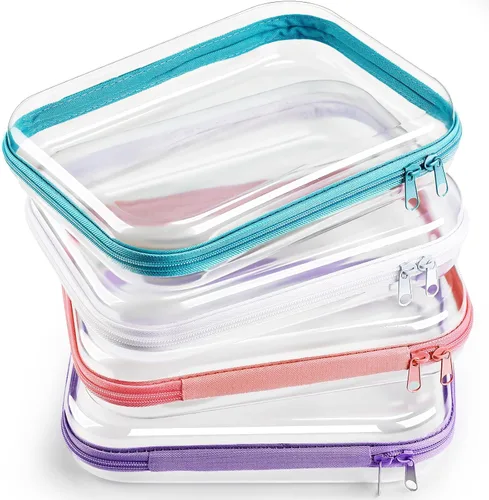 Miniatura 22 de Hoolerry 4 piezas de estuches rígidos transparentes con cremallera, bolsas de maquillaje, estuche de plástico para lápices, contenedores de caja