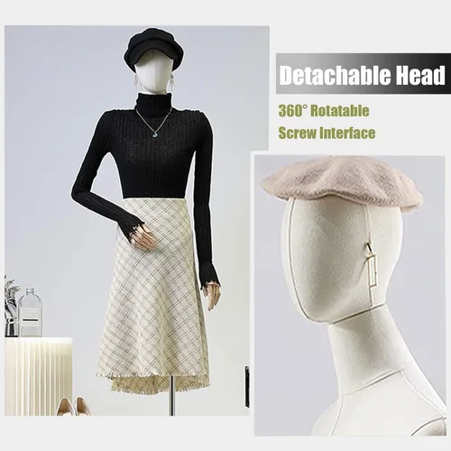 Miniatura 4 de Forma de vestido de torso de maniquí femenino, soporte de cuerpo de modelo de exhibición de ropa con cabeza desmontable y brazos de madera