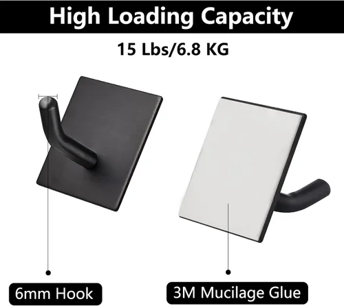 Miniatura 3 de FOMANSH Ganchos adhesivos resistentes, ganchos adhesivos para pegar en la pared, soporte fuerte de acero inoxidable, ganchos autoadhesivos para Negro