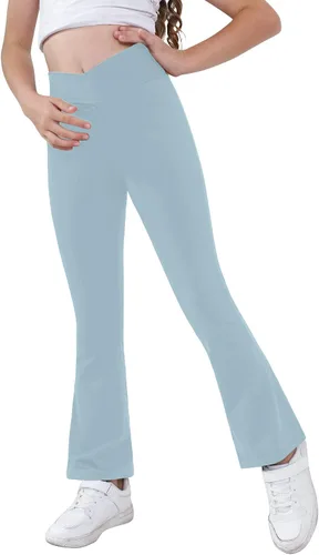 Miniatura 31 de Pantalones de yoga para niñas, cintura cruzada, pierna ancha, pantalones acampanados de entrenamiento de cintura alta