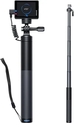 WOLFANG GB2200 Palo selfie recargable con batería recargable de 2600 mAh, cámara de acción de rotación negra para selfie, compatible con otras