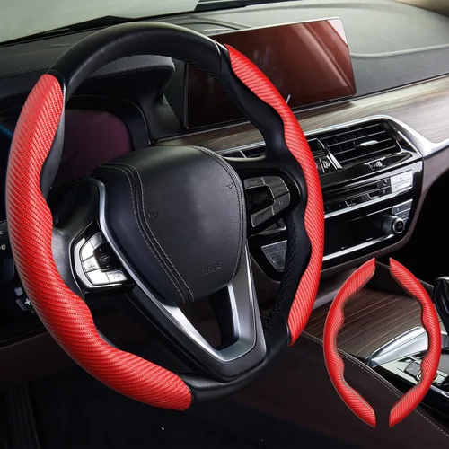 Miniatura 8 de WOCOCN 2 fundas para volante de automóvil, protector antideslizante de fibra de carbono para hombres y mujeres, múltiples opciones de color, Beige