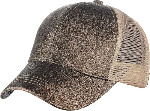 Miniatura 3 de C.C - Gorra de béisbol con diseño para cola de caballo, ajustable, con malla y brillantina