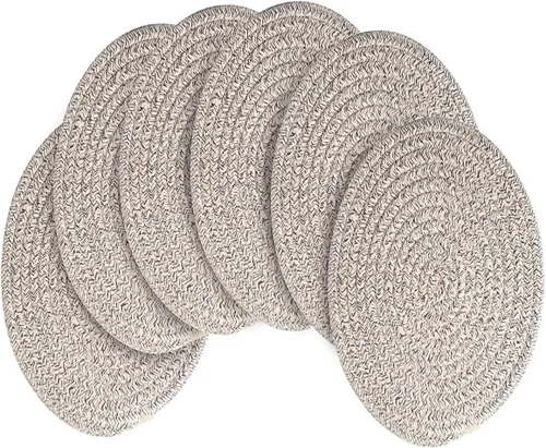 Miniatura 9 de Paquete de 4 manteles individuales de tejido ovalado y juego de 4 posavasos redondos de tela, manteles resistentes al calor, antideslizantes, Negro