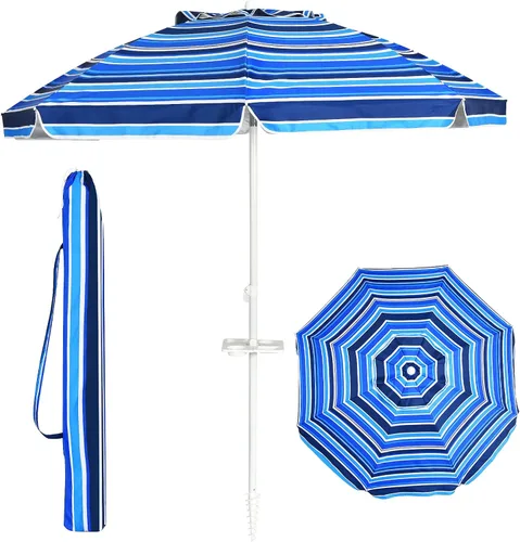 Miniatura 9 de Tangkula Sombrilla de playa portátil de 7.2 pies, sombrilla portátil para exteriores con anclaje de arena, inclinación ajustable, poste de acero