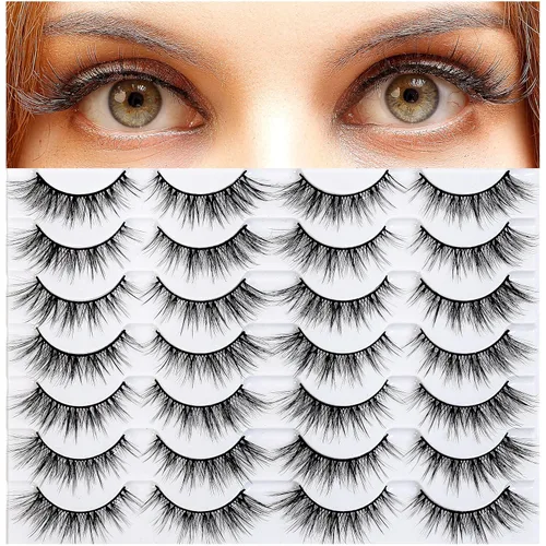 Miniatura 8 de Pestañas postizas de aspecto natural, ojo de gato, 3D, paquete de 14 pares de pestañas postizas hechas a mano, reutilizables, cortas, 0.630 in