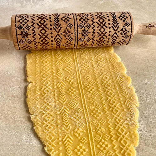 Miniatura 2 de Rodillo AZTEC en relieve – Rodillo de masa y arcilla para galletas en relieve y cerámica, galletas y sello de cerámica, regalos para hornear