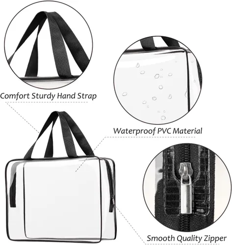 Miniatura 6 de 3 bolsas de cosméticos transparentes, aprobadas por la TSA, juego de bolsas de aseo transparentes para viajes, playa, bolsa de organización