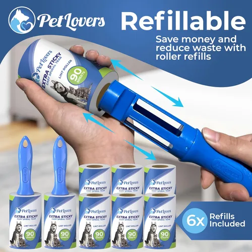 Miniatura 4 de PetLovers Juego de Rodillos Quitapelusas Extra Adhesivos de Gran Valor 720 Hojas para la Eliminación de Pelo de Mascotas y Ropa, Removedor de Pelusa