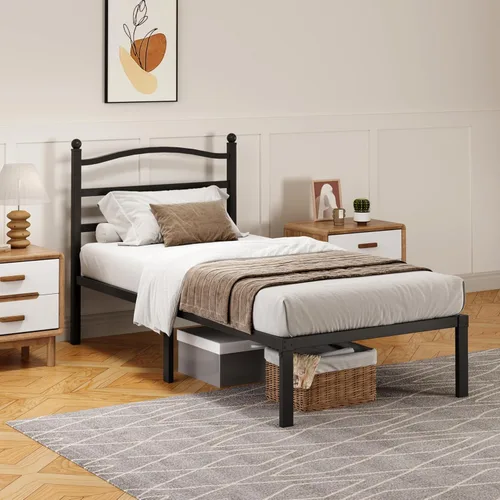 Miniatura 6 de Snaye Base de cama individual de 14 pulgadas con cabecero, plataforma de metal resistente, base de colchón de tamaño individual con listones