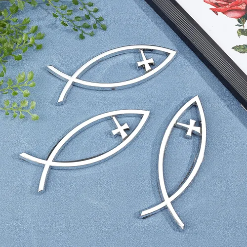 Miniatura 5 de SUPERFINDINGS 3 calcomanías de plástico ABS plateado con diseño de pez de Jesús, 5.5 x 1.8 pulgadas, 3D, calcomanía para coche, emblema, Dios Plata