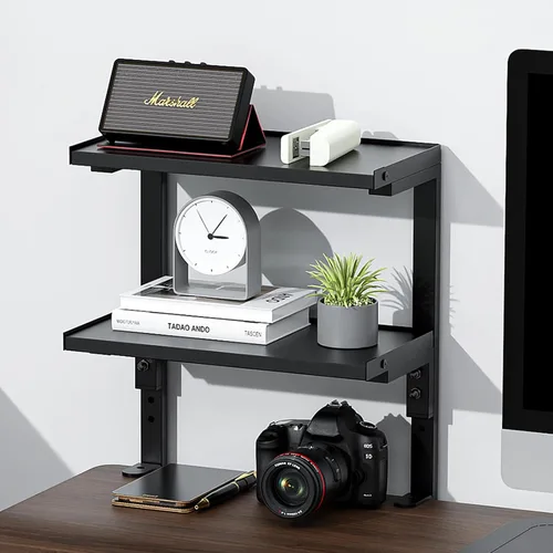 Estante de escritorio de 2 niveles, almacenamiento expandible debajo del escritorio, estante de escritorio con abrazadera, accesorios de escritorio