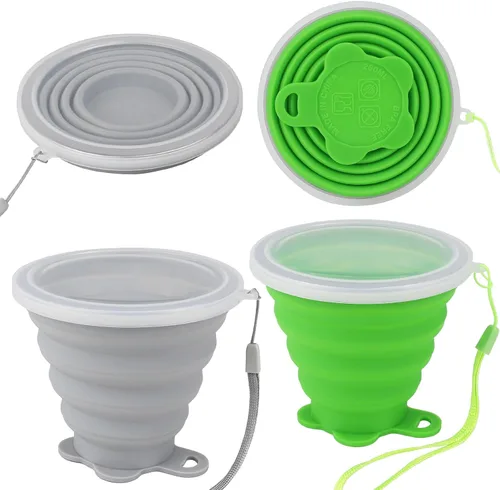 Miniatura 2 de JBER Taza de viaje plegable de silicona, taza de camping plegable de silicona con tapas, taza de bebida expandible para senderismo al aire libre