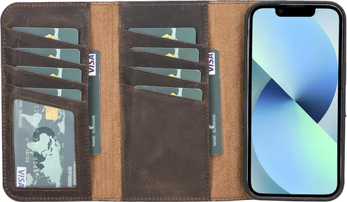 Miniatura 7 de Bayelon Funda compatible con iPhone 13 Pro, billetera de cuero triple de grano completo [2 en 1], funda magnética desmontable con ranuras