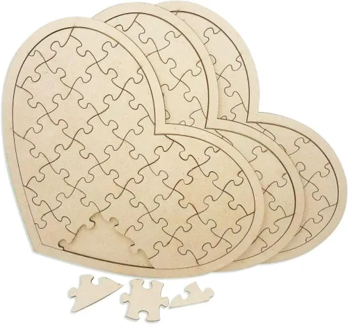 Miniatura 3 de Paquete de 3 rompecabezas de madera en blanco en forma de corazón de 11.2 x 8.4 pulgadas, tablero de rompecabezas de madera sin terminar, lienzo