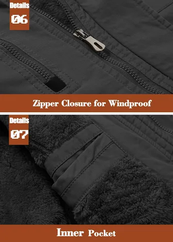 Miniatura 8 de MAGCOMSEN Chaqueta de invierno para hombre, con forro polar de algodón, chaquetas cálidas para trabajo, abrigos militares con 6 bolsillos