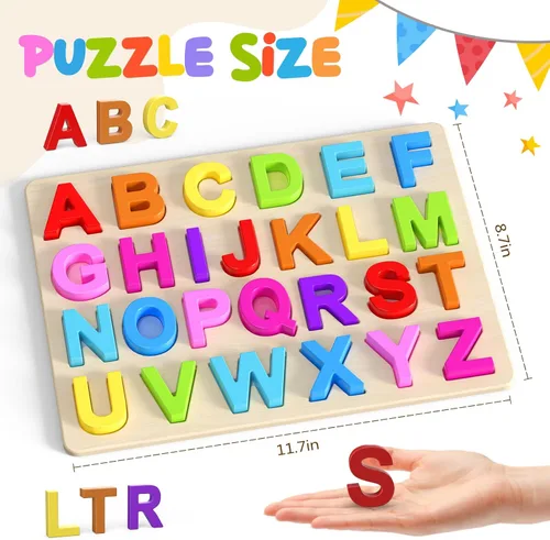 Miniatura 2 de Zeoddler Rompecabezas del alfabeto, rompecabezas de madera para niños pequeños, rompecabezas con forma de ABC para niños, actividades de aprendizaje