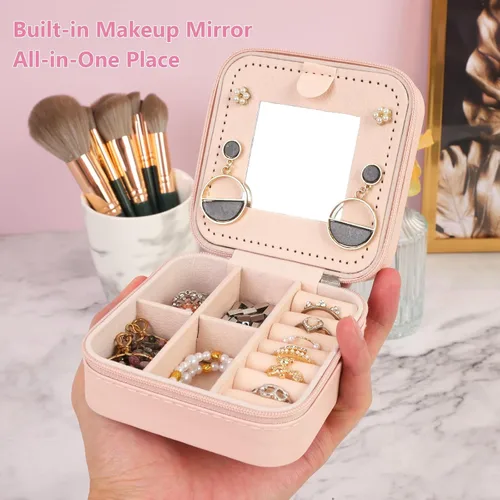 Miniatura 5 de FUNARTY Joyero de viaje con espejo para mujeres y niñas, estuche organizador de joyas, estuche organizador de cumpleaños, regalos de Navidad