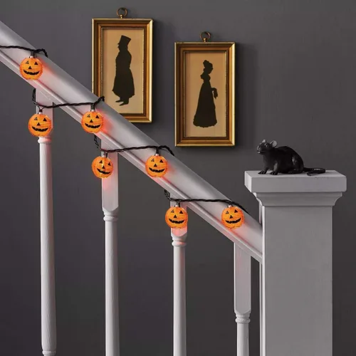Miniatura 8 de Luces de calabaza de Halloween para exteriores, 2.6 m enchufables, luces de cadena naranjas para decoración de Halloween con 10 luces LED de Jack O